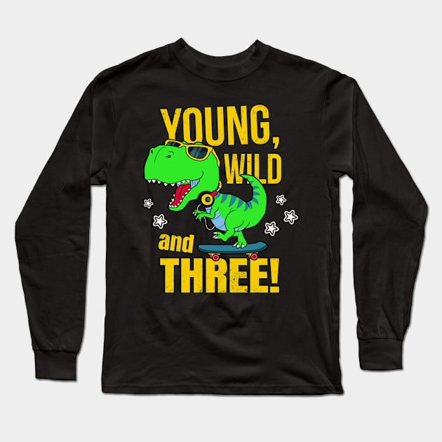 3rd Birthday Dinosaur Boy Long Sleeve T-Shirt by Foxxy Merch